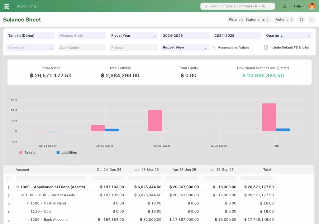 Balance Sheet Report - รายงานงบดุล