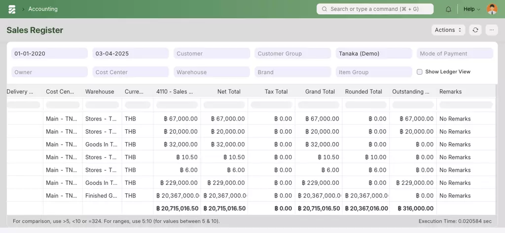 Sales Register- รายงานแสดงรายการ ขายสินค้าและบริการที่มีการออกใบกำกับภาษีและเรียกเก็บ